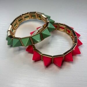 Pair Of Studded Stretch Bracelets Pink Green Gold‎ Punk Boho Jewelry Rock Aldo